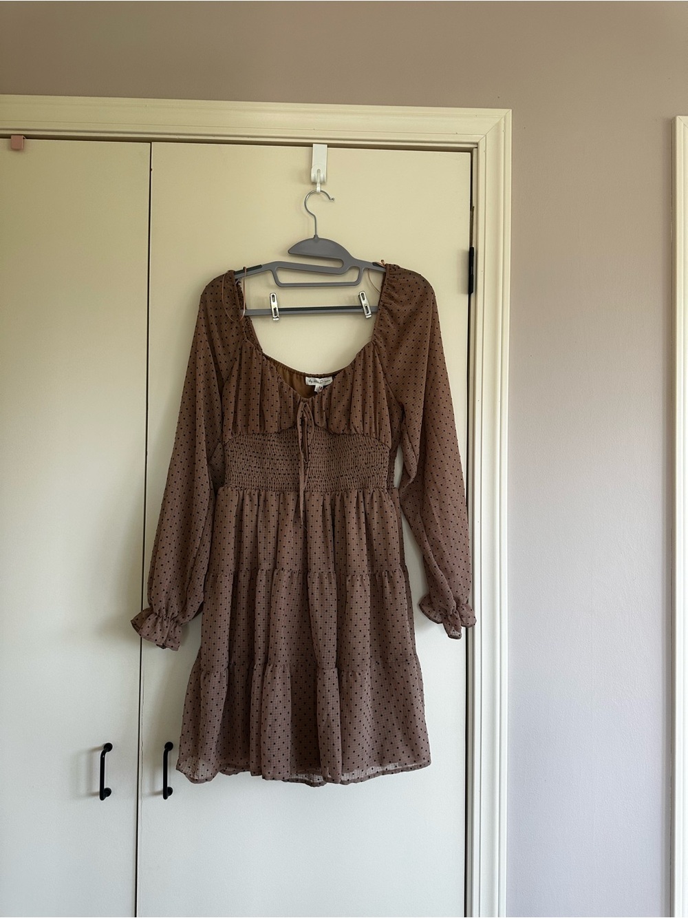 NWT Brown Swiss Dot Babydoll Mini Dress | Cottagecore Milkmaid Dress